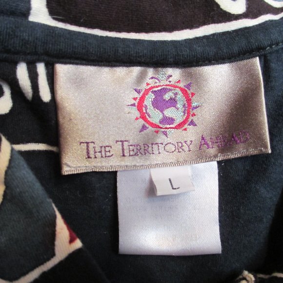 The Territory Ahead Men's Blue Tie-Dye Tribal Print V-Neck Button Down Shirt  L - Picture 3 of 3